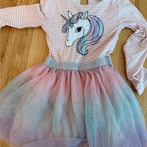 🦄Unicorn Striped Pink and Multicolor Tulle Dress